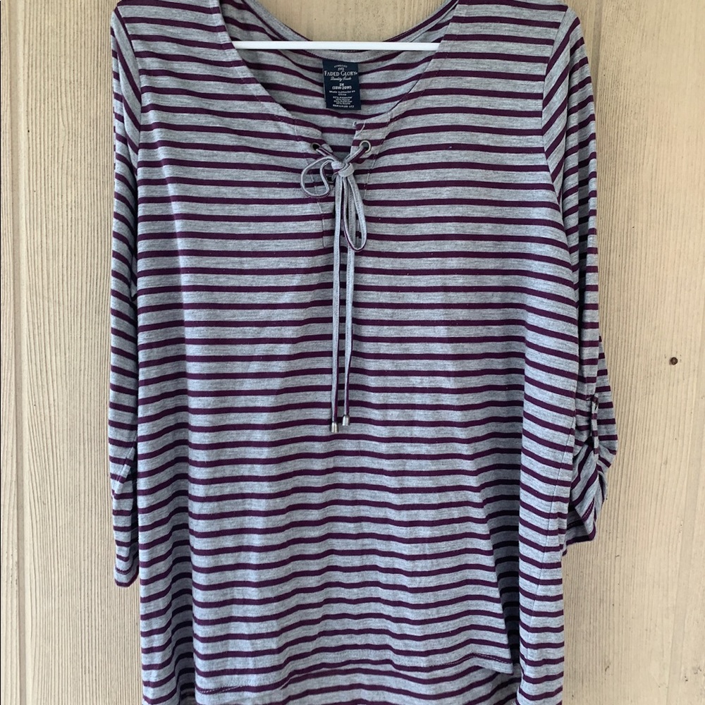 Faded Glory Grey & Purple Stripe Long sleeve